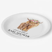Highland Cow Watercolor Baby Showkalb Pappteller (Schrägansicht)