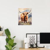 Highland Cow Watercolor Farmhouse Wall Art Poster (Heimbüro)