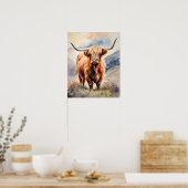 Highland Cow Watercolor Farmhouse Wall Art Poster (Küche)