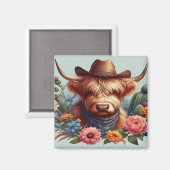 Highland Cow Wear Cowboy Hat Magnet (Vorderseite/Rückseite)