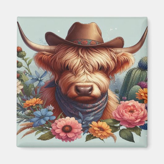 Highland Cow Wear Cowboy Hat Magnet (Vorne)