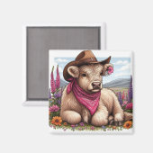Highland Cow Wearing Hat und Bandana Magnet (Vorderseite/Rückseite)