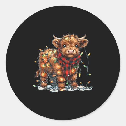 Highland Cow Weihnachten Weihnachten Weihnachtsbau Runder Aufkleber (Vorderseite)