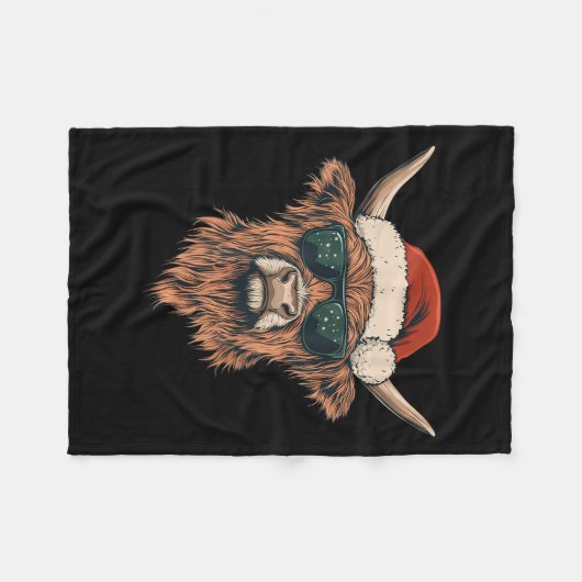 Highland Cow Weihnachtsmannmütze Funny Süße Tier B Fleecedecke (Vorderseite (Horizontal))