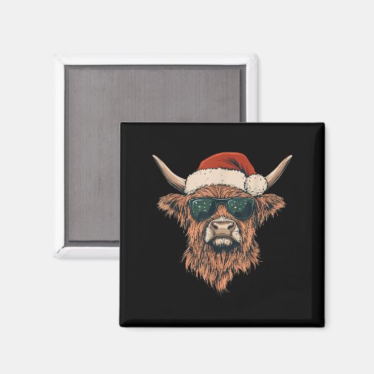 Highland Cow Weihnachtsmannmütze Funny Süße Tier B Magnet (Vorderseite/Rückseite)