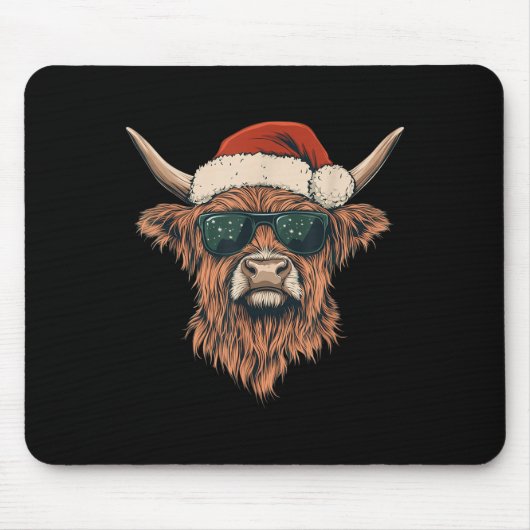 Highland Cow Weihnachtsmannmütze Funny Süße Tier B Mousepad (Vorne)