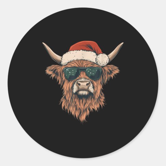 Highland Cow Weihnachtsmannmütze Funny Süße Tier B Runder Aufkleber (Vorderseite)