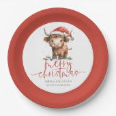 Highland Cow Weihnachtsmannmütze Name Merry Christ Pappteller (Vorderseite)