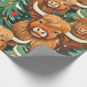 Highland Cow Weihnachtsmuster Geschenkpapier (Ecke)