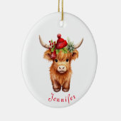 Highland Cow Weihnachtszeit Weihnachtsmannmütze Pe Keramik Ornament (Rechts)