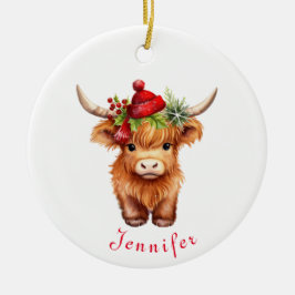 Highland Cow Weihnachtszeit Weihnachtsmannmütze Pe Keramik Ornament