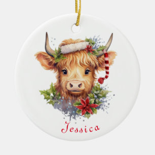 Highland Cow Weihnachtszeit Weihnachtsmannmütze Pe Keramik Ornament
