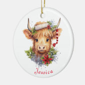 Highland Cow Weihnachtszeit Weihnachtsmannmütze Pe Keramik Ornament (Links)