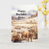 Highland Cow Western Birthday Karte (Gelbe Blume)