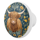 Highland Cow William Morris-Stil Gelbe Sonnenblume Keramikknauf (Rechts)