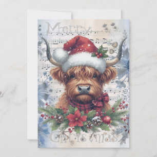 Highland Cow Winter Christmas Watercolor Feiertagskarte