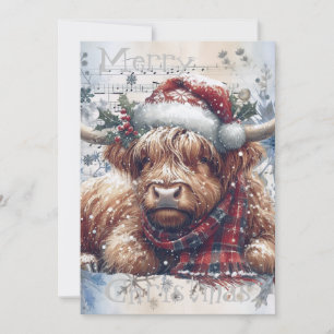 Highland Cow Winter Christmas Watercolor Feiertagskarte