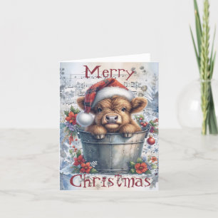 Highland Cow Winter Christmas Watercolor Feiertagskarte