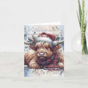 Highland Cow Winter Christmas Watercolor Feiertagskarte