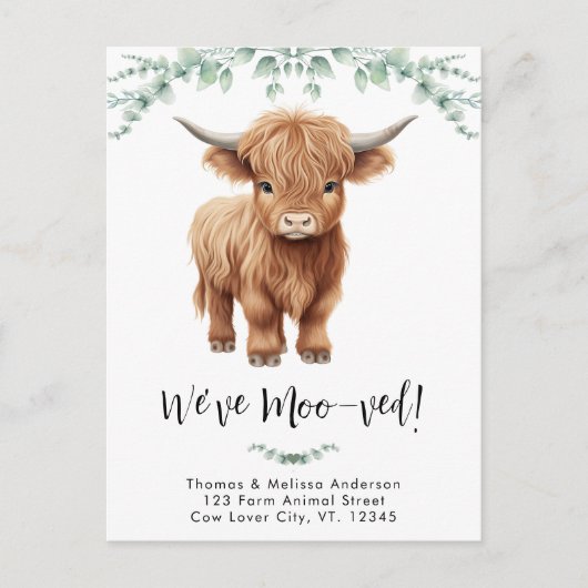 Highland Cow Wir haben Boho neue Adressenverschieb Ankündigungspostkarte (Vorderseite)