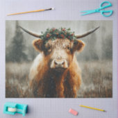 Highland Cow With Christmas Wreath Crown Seidenpapier (Basteln)