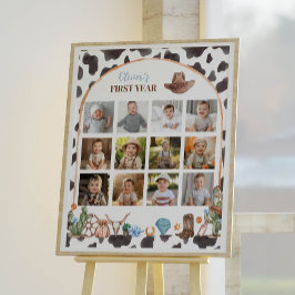 Highland Cowboy First Birthday Milestone Sign Poster