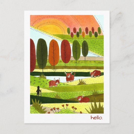 Highland Cows Hello Postcard Postkarte (Vorderseite)