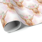 Highland Cows Pink Florals Baby Shower Birthday Geschenkpapier (Rolleneckpunkt)