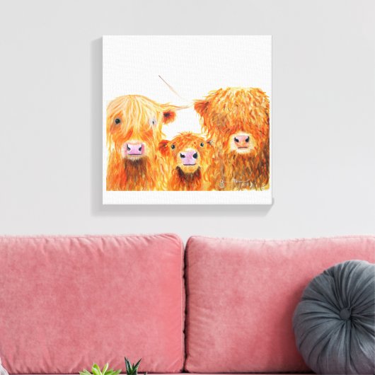 Highland Cows 'We 3 Coos' Box Canvas Print Leinwanddruck (Insitu (Wohnzimmer))