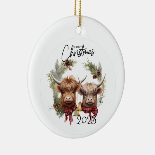 Highland Cows Weihnachten Keramik Ornament (Rechts)