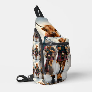 Highland Harmony: Bagpipe Highland Cow Band Crossbody Bag