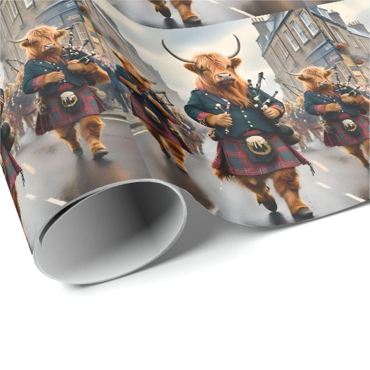 Highland Harmony: Bagpipe Highland Cow Band Geschenkpapier (Rolleneckpunkt)