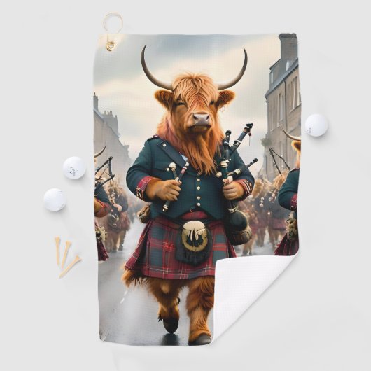 Highland Harmony: Bagpipe Highland Cow Band Golfhandtuch (Insitu)