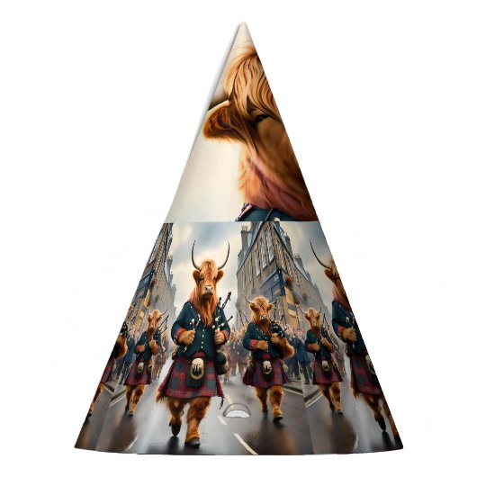 Highland Harmony: Bagpipe Highland Cow Band Partyhütchen (Links)