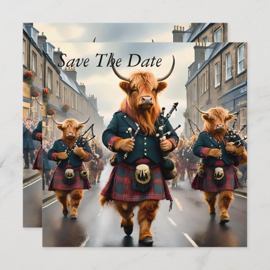 Highland Harmony: Bagpipe Highland Cow Band Save The Date (Vorne/Hinten)
