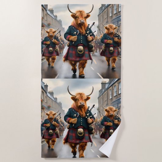 Highland Harmony: Bagpipe Highland Cow Band Strandtuch (Vorderseite)
