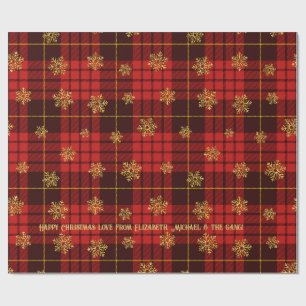 Highland Hearth Tartan Gold Schneeflocke Personali Geschenkpapier