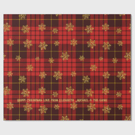 Highland Hearth Tartan Gold Snowflake Personalisie Geschenkpapier