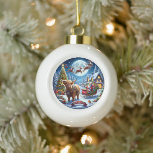 Highland Holiday Delivery Weihnachten der Kuh des  Keramik Kugel-Ornament