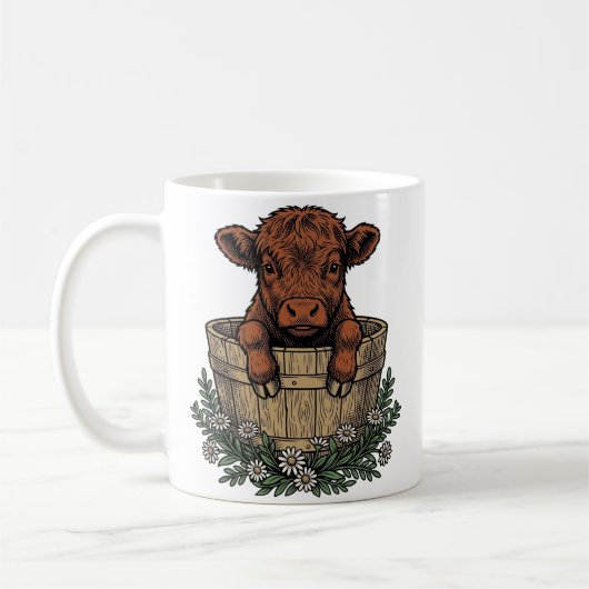 Highland-Kälberhemd Vintage-Daisy-Eimer-Kunst Kaffeetasse (Links)