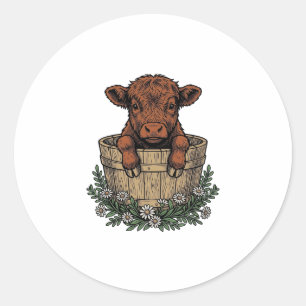 Highland-Kälberhemd Vintage-Daisy-Eimer-Kunst Runder Aufkleber