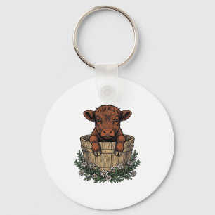 Highland-Kälberhemd Vintage-Daisy-Eimer-Kunst Schlüsselanhänger