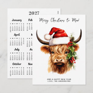 Highland-Kuh 2027 Kalender Frohe Weihnachtskarte Feiertagspostkarte