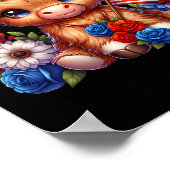 Highland Kuh 4. Juli floral USA Patriotische Kuh Poster (Ecke)