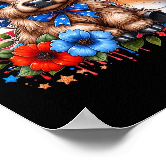 Highland Kuh 4. Juli floral USA Patriotische Kuh Poster (Ecke)