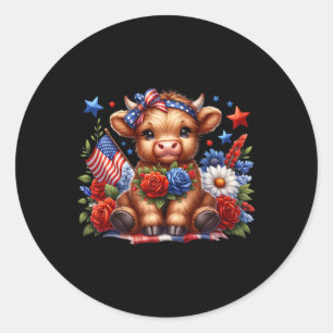 Highland Kuh 4. Juli floral USA Patriotische Kuh Runder Aufkleber