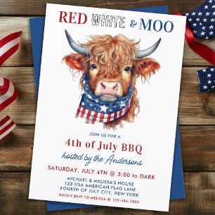Highland Kuh 4. Juli Red White Blue Patriotic Einladung
