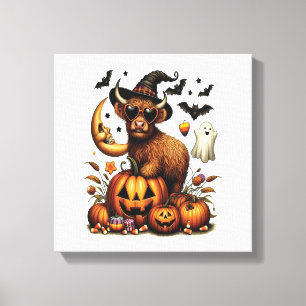 Highland-Kuh an Halloween-Kürbis Leinwanddruck