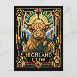 Highland-Kuh, Art Deco Wildlife Postkarte