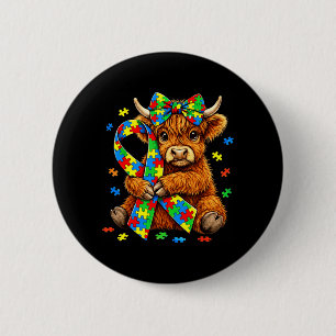 Highland-Kuh-Autismus-Bewusstseins-Puzzle-Coquette Button